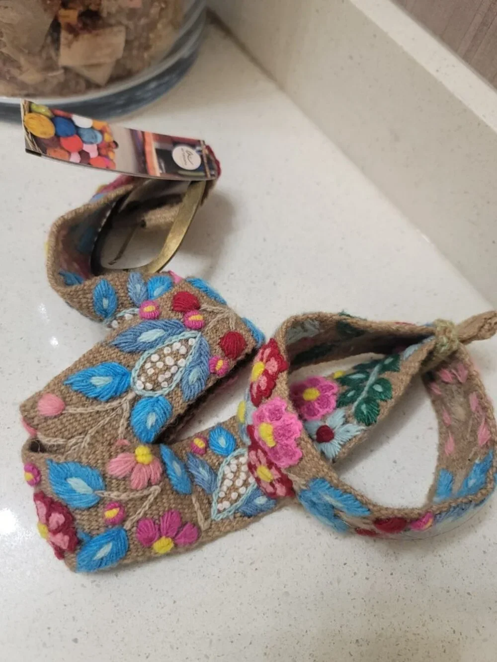 Artesana Love Floral Hand Embroidered Wool Belt Size - Medium NWT NEW Multicolor